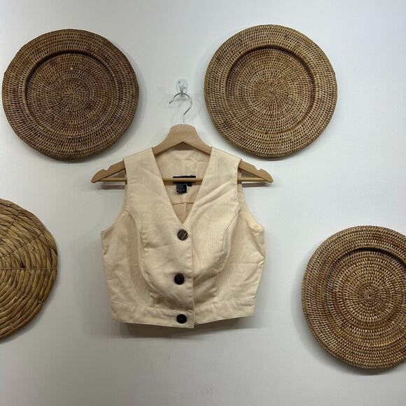 Vintage Y2K 90s Boutique Europa Neutral Cream Tailored Cropped Crop Tank Top 4 - Picture 1 of 5